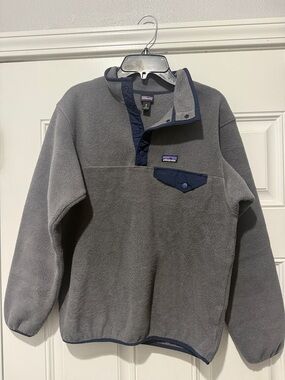 Patagonia Gray Fleece Pullover with Navy Trim